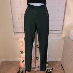 Dark green skinny pants with gold zippers Sz Large
